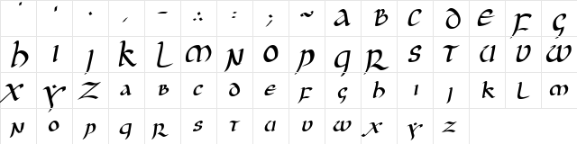 JGJ Uncial Italic  glyph index