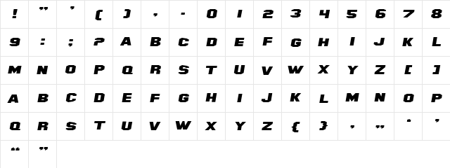 SF Hollywood Hills Extended Italic  glyph index
