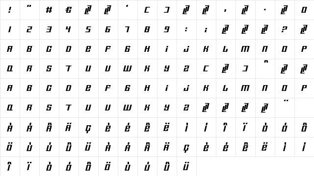 Tristar New Regular  glyph index