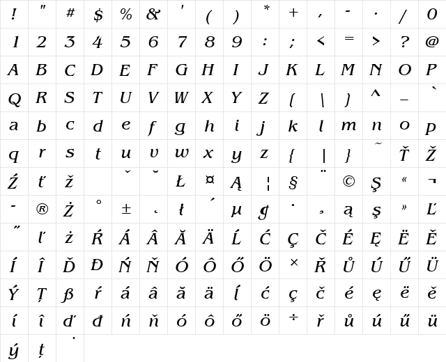 BenguiatItcTEE Italic  glyph index