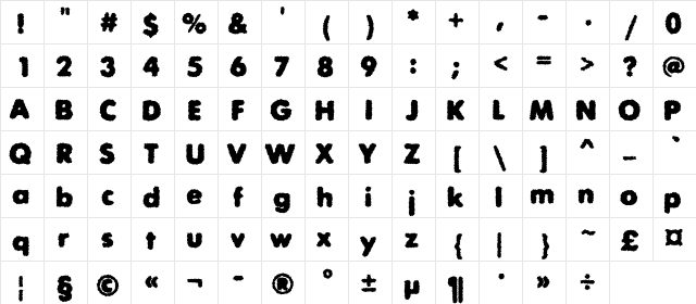 ExposureRoughThreeC Regular  glyph index