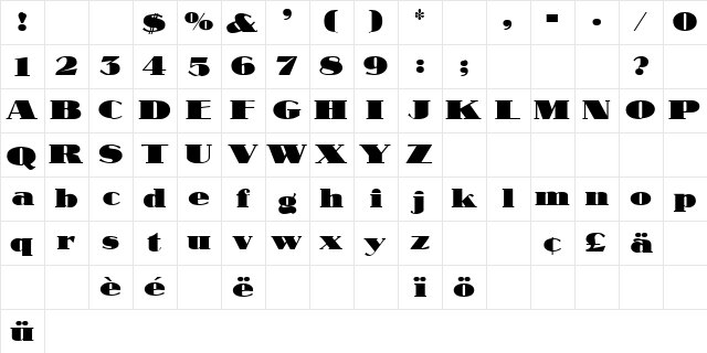 Nubian Regular  glyph index