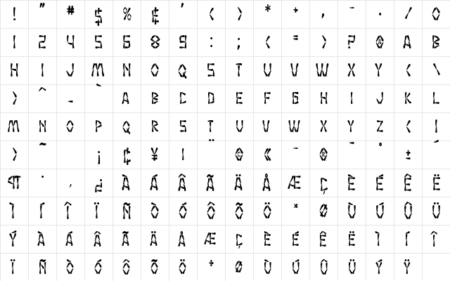 SF Wasabi Condensed Bold  glyph index