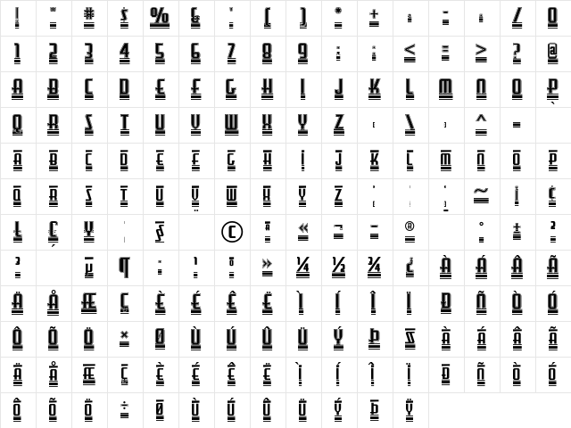 FiveAndDimeNF Regular  glyph index