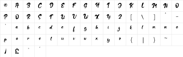The Fox Tail Regular Regular  glyph index