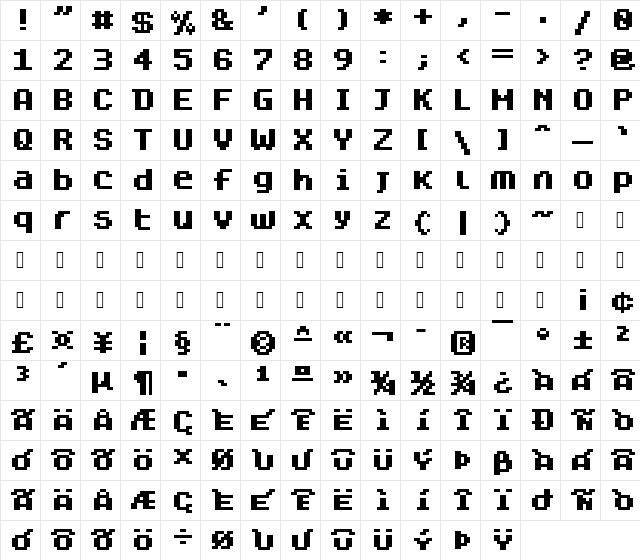 Dogica Pixel Bold  glyph index