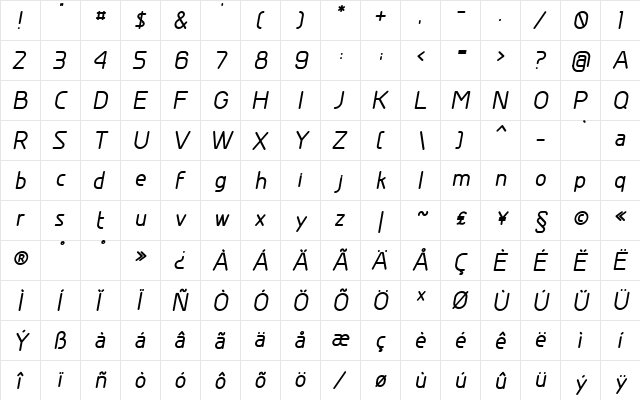 GreyscaleBasic Bold Italic  glyph index