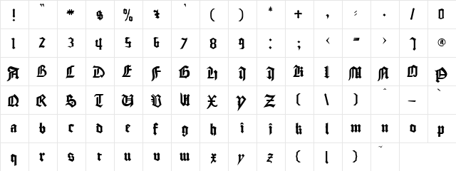 Classy Regular  glyph index