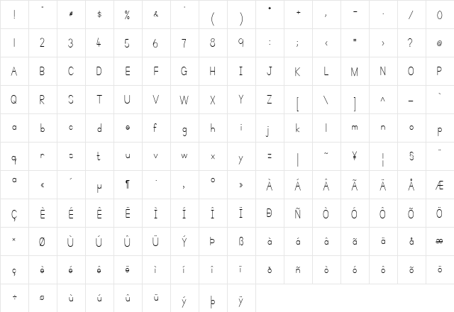 Simple Print Regular  glyph index