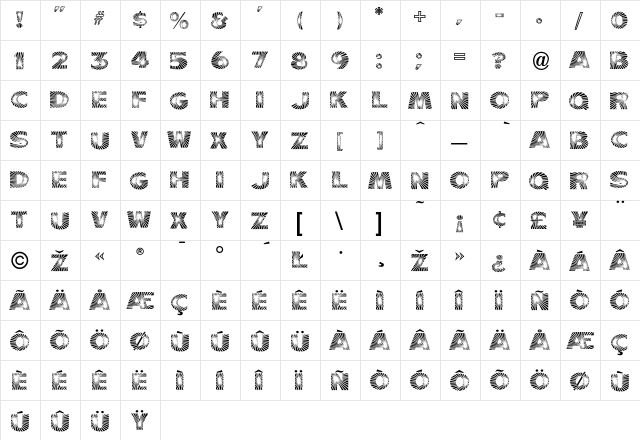 Burst Regular  glyph index