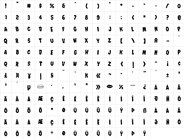 Nightmare Alley Leaning Regular  glyph index