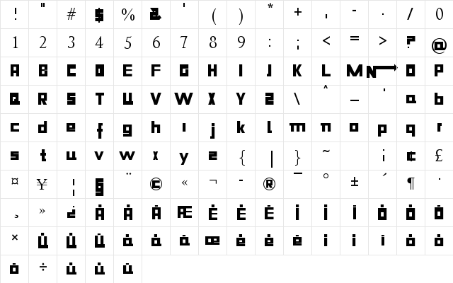 Niiiii-trous Regular  glyph index