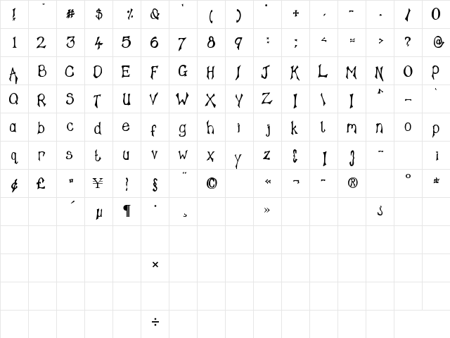 Tampy's Font Regular  glyph index