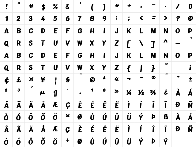 Bublina the Mongrel Regular  glyph index