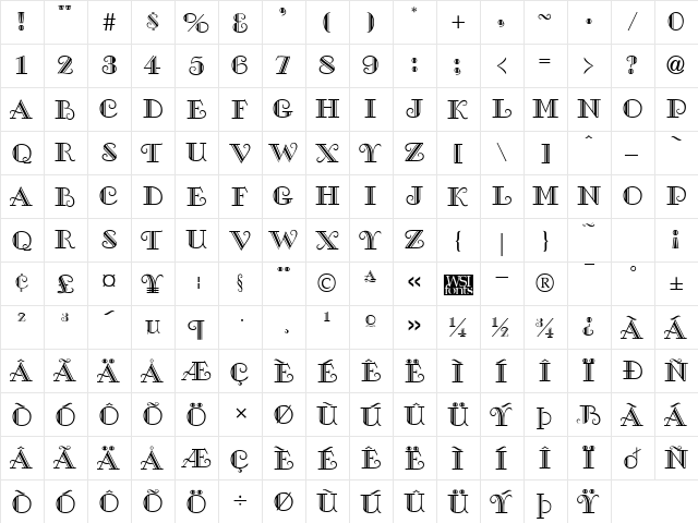 Gallery Caps Regular  glyph index