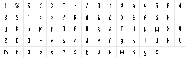 Bloody Valentine Regular  glyph index