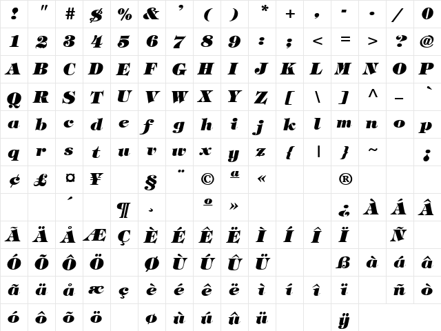 Stratton 7 Regular  glyph index