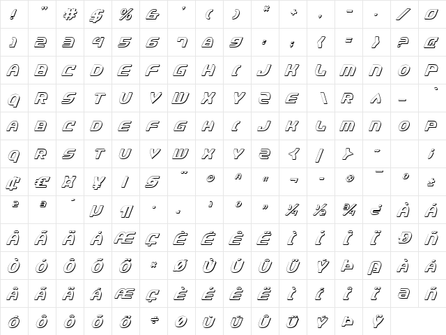 Jannisaries Shadow Italic Shadow Italic  glyph index