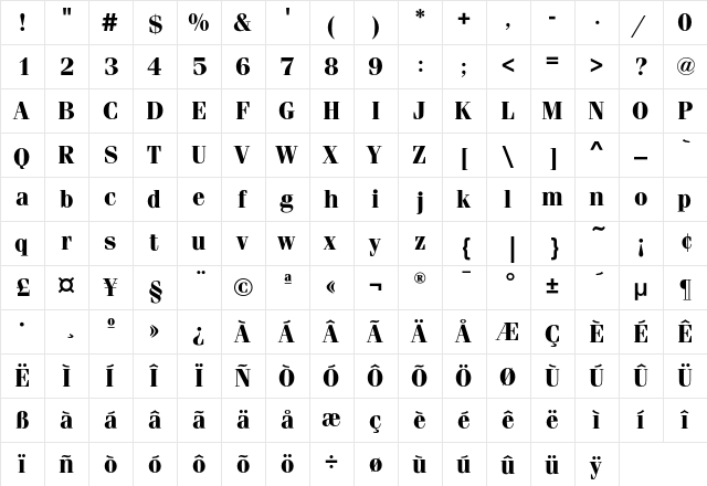 FeniceEF-Bold Regular  glyph index