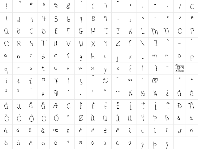 LEHN124 Regular  glyph index