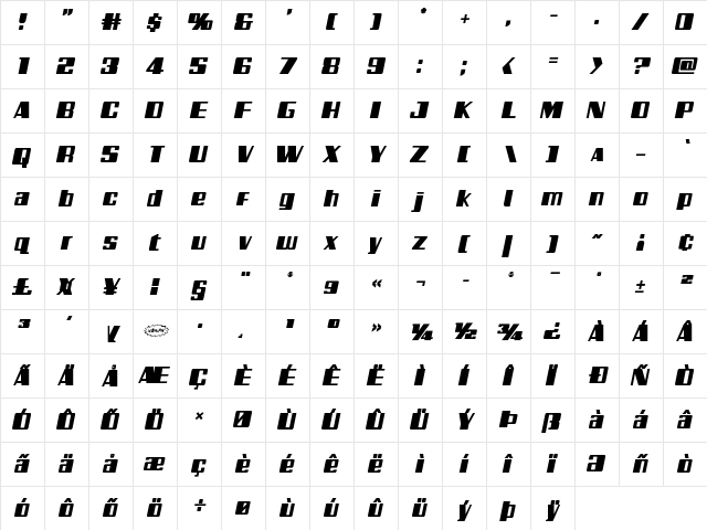 Galactic Storm Italic Italic  glyph index