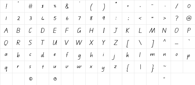 QLD Regular  glyph index