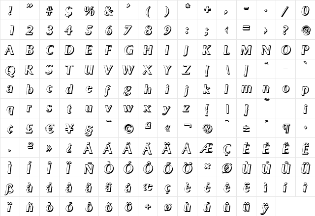 BruceBeckerShadow BoldItalic  glyph index