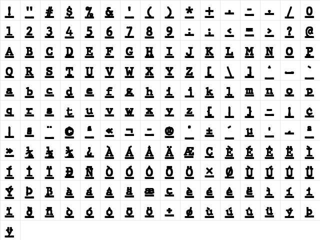 JMH Typewriter mono Black Under Regular  glyph index