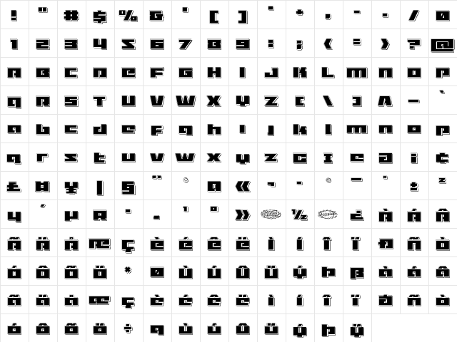 Turbo Charge Punch Regular  glyph index