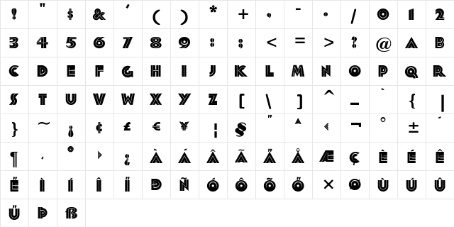Forty-SecondStreet Regular  glyph index