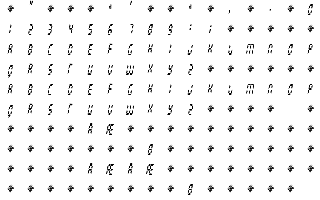Radioland Slim Regular  glyph index