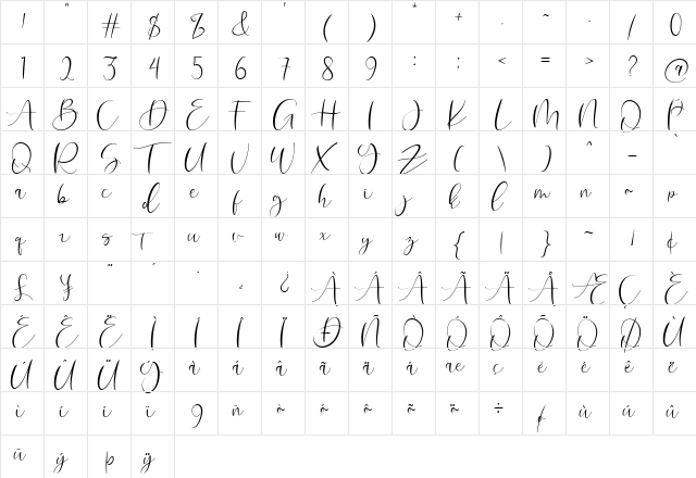 Roberts Humter Regular  glyph index