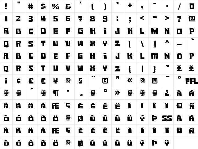 Buster Regular  glyph index