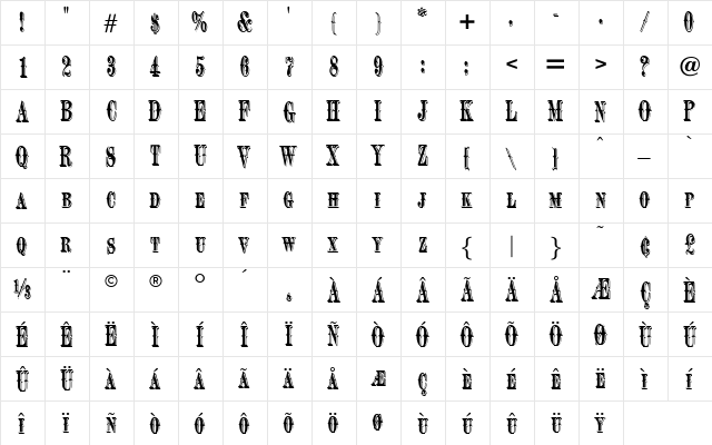 OPTINewBillC Regular  glyph index