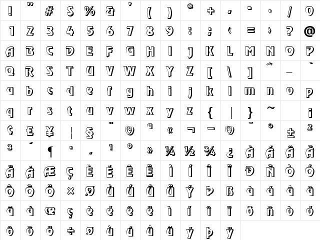 CaptivaOutlineSSK Regular  glyph index