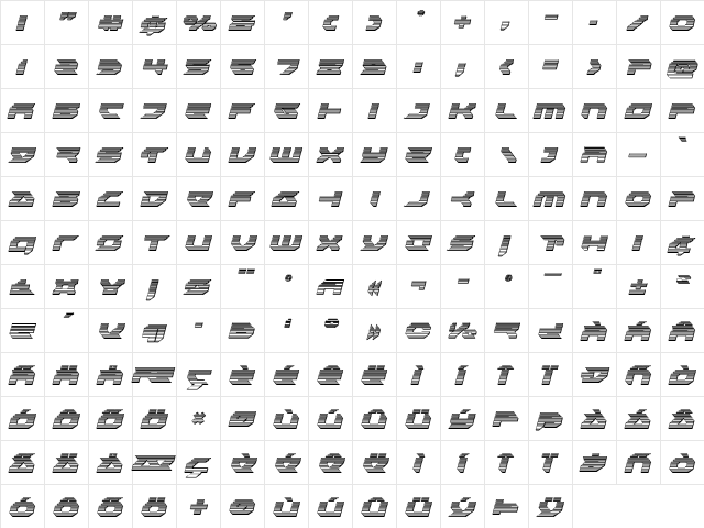 Royal Samurai Chrome Italic Italic  glyph index