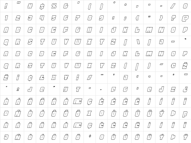 Funk Machine Outline Italic Italic  glyph index