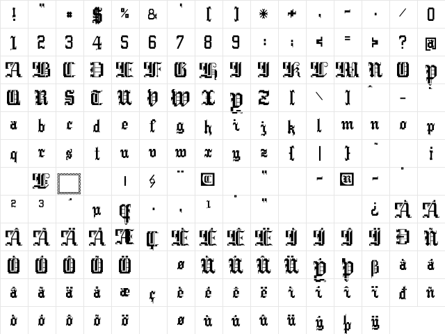 Argor Cwar Scaqh Regular  glyph index