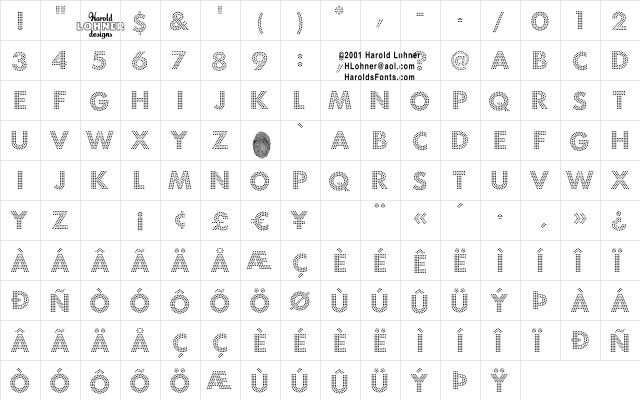 FortunaDotLighter Regular  glyph index