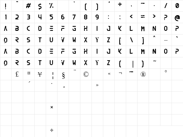 hades Regular  glyph index