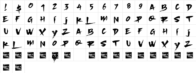SlackerBrush Regular  glyph index