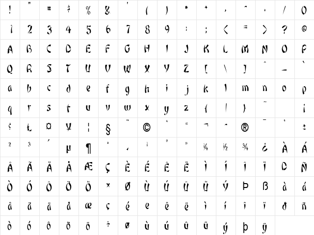 Orient 1Condensed Normal  glyph index