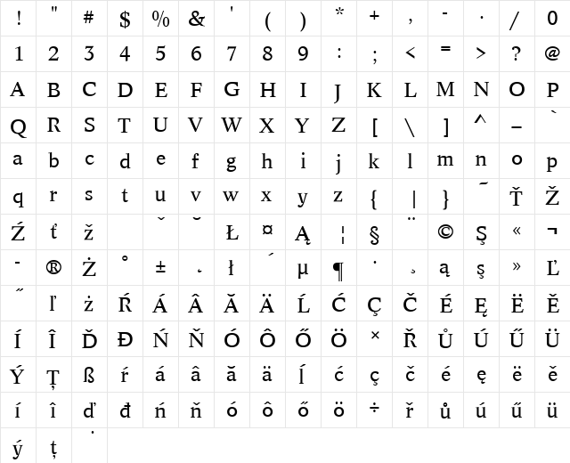 ContusTEEReg Regular  glyph index