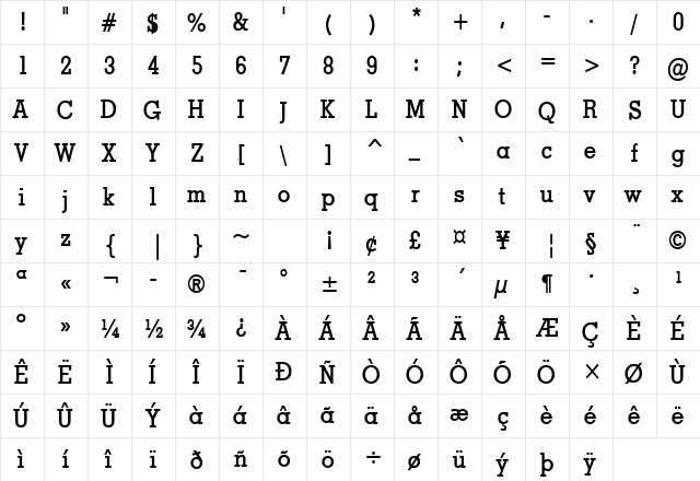 Geo-Condensed Bold  glyph index