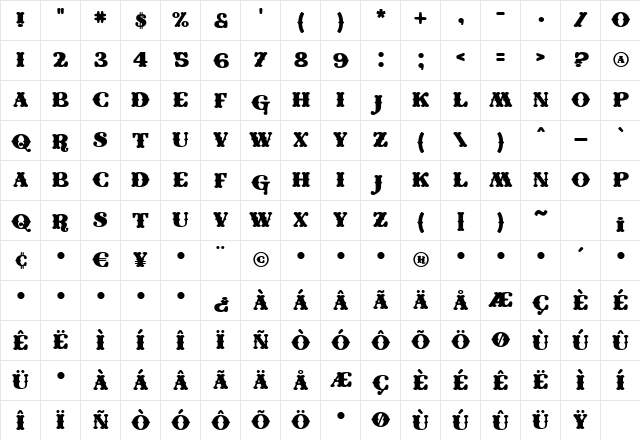 Coney Island Regular  glyph index