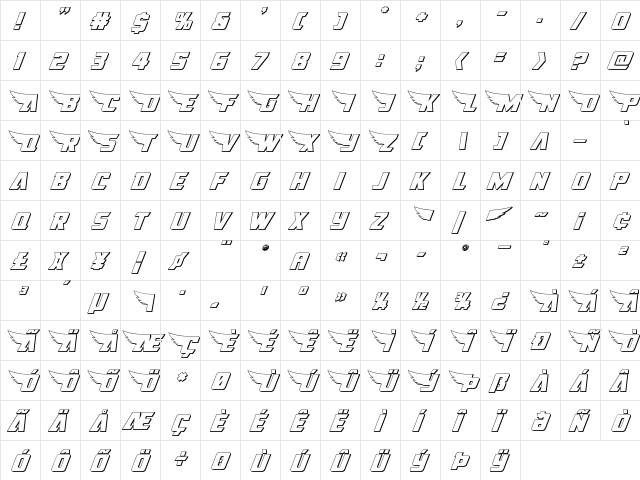 American Kestrel 3D Regular  glyph index