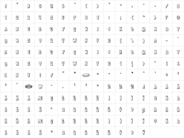 Warlock's Ale 3D Regular  glyph index