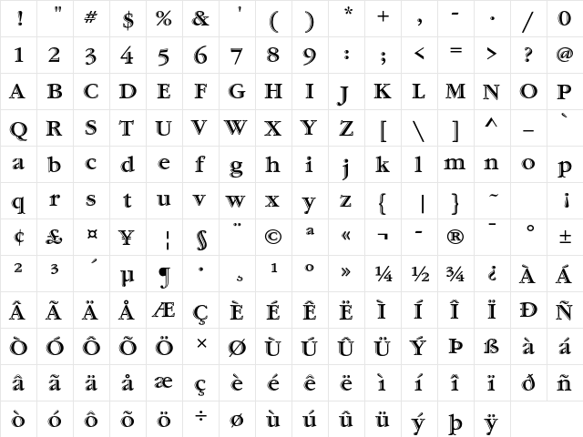 Garamond Handtooled ITC Std Regular  glyph index