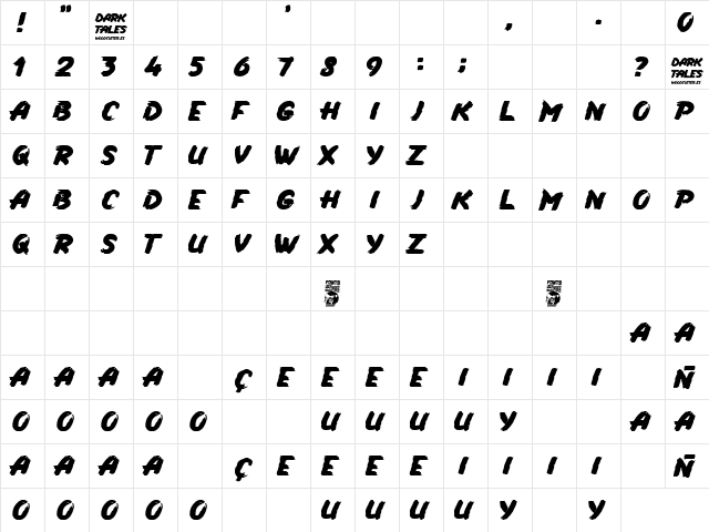 Dark Tales Regular  glyph index