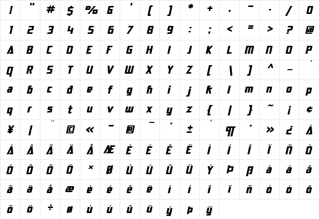 SF Electrotome Bold Oblique  glyph index
